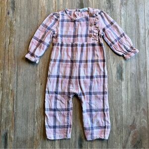 City Mouse Pink Plaid Flannel Long-Sleeve Baby Romper Size 18-24M